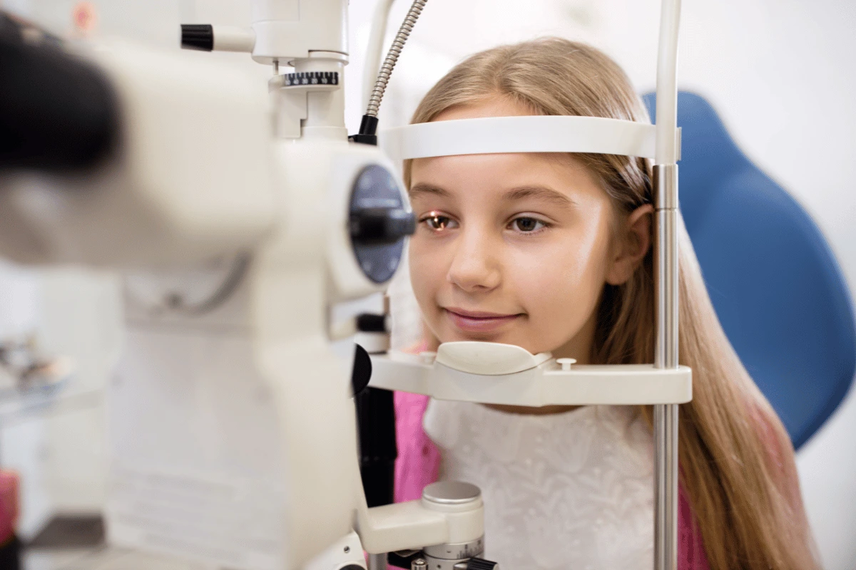 a young girl getting a back-to-school eye exam